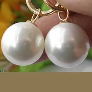 14K Gold Plated Giant White Pearl Drop Earrings